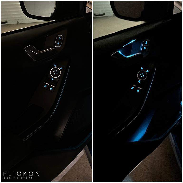 THE FRONT DOOR HANDLES AMBIENT LIGHT SET (DRIVER HAS LOCK/UNLOCK BUTTON)